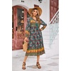 image:imageRVivimos Womens Long Sleeves Floral Print Retro V Neck Tassel Casual Bohemian Midi DressesDarkgreen