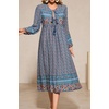 image:imageRVivimos Womens Long Sleeves Floral Print Retro V Neck Tassel Casual Bohemian Midi DressesDustyblue