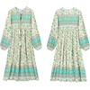 image:imageRVivimos Womens Long Sleeves Floral Print Retro V Neck Tassel Casual Bohemian Midi DressesMultigreen