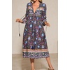 image:imageRVivimos Womens Long Sleeves Floral Print Retro V Neck Tassel Casual Bohemian Midi DressesNavyblue