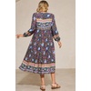 image:imageRVivimos Womens Long Sleeves Floral Print Retro V Neck Tassel Casual Bohemian Midi DressesNavyblue