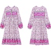 image:imageRVivimos Womens Long Sleeves Floral Print Retro V Neck Tassel Casual Bohemian Midi DressesOrchid
