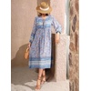 image:imageRVivimos Womens Long Sleeves Floral Print Retro V Neck Tassel Casual Bohemian Midi DressesPaleblue