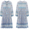 image:imageRVivimos Womens Long Sleeves Floral Print Retro V Neck Tassel Casual Bohemian Midi DressesPaleblue