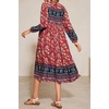 image:imageRVivimos Womens Long Sleeves Floral Print Retro V Neck Tassel Casual Bohemian Midi DressesRed2