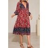 image:imageRVivimos Womens Long Sleeves Floral Print Retro V Neck Tassel Casual Bohemian Midi DressesRed2