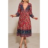 image:imageRVivimos Womens Long Sleeves Floral Print Retro V Neck Tassel Casual Bohemian Midi DressesRed2