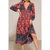image:imageRVivimos Womens Long Sleeves Floral Print Retro V Neck Tassel Casual Bohemian Midi DressesRed2
