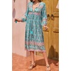 image:imageRVivimos Womens Long Sleeves Floral Print Retro V Neck Tassel Casual Bohemian Midi DressesTurquoise