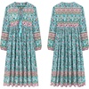 image:imageRVivimos Womens Long Sleeves Floral Print Retro V Neck Tassel Casual Bohemian Midi DressesTurquoise