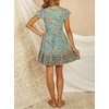 image:imageRVivimos Womens Short Sleeve Floral Print V Neck Cotton Tunic DressGreen