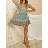 image:imageRVivimos Womens Short Sleeve Floral Print V Neck Cotton Tunic DressGreen