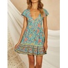 image:imageRVivimos Womens Short Sleeve Floral Print V Neck Cotton Tunic DressGreen
