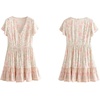 image:imageRVivimos Womens Short Sleeve Floral Print V Neck Cotton Tunic DressMultibeige