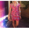 image:imageRVivimos Womens Short Sleeve Floral Print V Neck Cotton Tunic DressRed