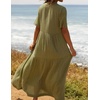 image:imageRVivimos Womens Summer Cotton Flowy Maxi Dress Short Sleeve V Neck Empire Waist Boho Tiered Ruffle Casual Loose Long DressesArmy Green