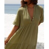 image:imageRVivimos Womens Summer Cotton Flowy Maxi Dress Short Sleeve V Neck Empire Waist Boho Tiered Ruffle Casual Loose Long DressesArmy Green