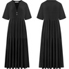 image:imageRVivimos Womens Summer Cotton Flowy Maxi Dress Short Sleeve V Neck Empire Waist Boho Tiered Ruffle Casual Loose Long DressesBlack