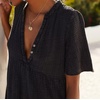 image:imageRVivimos Womens Summer Cotton Flowy Maxi Dress Short Sleeve V Neck Empire Waist Boho Tiered Ruffle Casual Loose Long DressesBlack