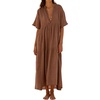 image:imageRVivimos Womens Summer Cotton Flowy Maxi Dress Short Sleeve V Neck Empire Waist Boho Tiered Ruffle Casual Loose Long DressesBrown