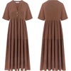 image:imageRVivimos Womens Summer Cotton Flowy Maxi Dress Short Sleeve V Neck Empire Waist Boho Tiered Ruffle Casual Loose Long DressesBrown