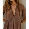 image:imageRVivimos Womens Summer Cotton Flowy Maxi Dress Short Sleeve V Neck Empire Waist Boho Tiered Ruffle Casual Loose Long DressesBrown
