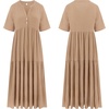 image:imageRVivimos Womens Summer Cotton Flowy Maxi Dress Short Sleeve V Neck Empire Waist Boho Tiered Ruffle Casual Loose Long DressesLight Khaki
