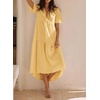 image:imageRVivimos Womens Summer Cotton Flowy Maxi Dress Short Sleeve V Neck Empire Waist Boho Tiered Ruffle Casual Loose Long DressesLight Yellow