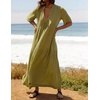 image:imageRVivimos Womens Summer Cotton Flowy Maxi Dress Short Sleeve V Neck Empire Waist Boho Tiered Ruffle Casual Loose Long DressesOlive Green