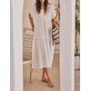 image:imageRVivimos Womens Summer Cotton Flowy Maxi Dress Short Sleeve V Neck Empire Waist Boho Tiered Ruffle Casual Loose Long DressesWhite