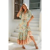 image:imageRVivimos Womens Summer Cotton Short Sleeve V Neck Floral Print Casual Bohemian Midi DressesAquafloral