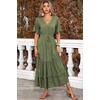 image:imageRVivimos Womens Summer Cotton Short Sleeve V Neck Floral Print Casual Bohemian Midi DressesArmygreen