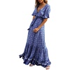 image:imageRVivimos Womens Summer Cotton Short Sleeve V Neck Floral Print Casual Bohemian Midi DressesBlue
