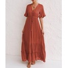 image:imageRVivimos Womens Summer Cotton Short Sleeve V Neck Floral Print Casual Bohemian Midi DressesBurntorange