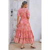 image:imageRVivimos Womens Summer Cotton Short Sleeve V Neck Floral Print Casual Bohemian Midi DressesCoralpink