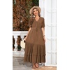 image:imageRVivimos Womens Summer Cotton Short Sleeve V Neck Floral Print Casual Bohemian Midi DressesDark Khaki