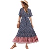 image:imageRVivimos Womens Summer Cotton Short Sleeve V Neck Floral Print Casual Bohemian Midi DressesDarkblue