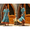 image:imageRVivimos Womens Summer Cotton Short Sleeve V Neck Floral Print Casual Bohemian Midi DressesGreen
