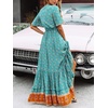image:imageRVivimos Womens Summer Cotton Short Sleeve V Neck Floral Print Casual Bohemian Midi DressesGreen