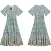 image:imageRVivimos Womens Summer Cotton Short Sleeve V Neck Floral Print Casual Bohemian Midi DressesGreen2
