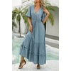 image:imageRVivimos Womens Summer Cotton Short Sleeve V Neck Floral Print Casual Bohemian Midi DressesHazeblue