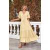 image:imageRVivimos Womens Summer Cotton Short Sleeve V Neck Floral Print Casual Bohemian Midi DressesLight Yellow
