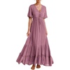 image:imageRVivimos Womens Summer Cotton Short Sleeve V Neck Floral Print Casual Bohemian Midi DressesMauve