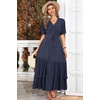 image:imageRVivimos Womens Summer Cotton Short Sleeve V Neck Floral Print Casual Bohemian Midi DressesNavyblue