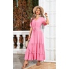image:imageRVivimos Womens Summer Cotton Short Sleeve V Neck Floral Print Casual Bohemian Midi DressesRosepink