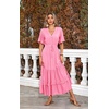 image:imageRVivimos Womens Summer Cotton Short Sleeve V Neck Floral Print Casual Bohemian Midi DressesRosepink