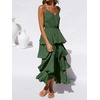image:imageRVivimos Womens Summer Cotton Spaghetti Straps VNeck Layered Ruffle Hem Boho Swing Midi DressArmygreen