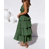 image:imageRVivimos Womens Summer Cotton Spaghetti Straps VNeck Layered Ruffle Hem Boho Swing Midi DressArmygreen