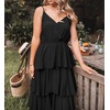 image:imageRVivimos Womens Summer Cotton Spaghetti Straps VNeck Layered Ruffle Hem Boho Swing Midi DressBlack