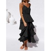 image:imageRVivimos Womens Summer Cotton Spaghetti Straps VNeck Layered Ruffle Hem Boho Swing Midi DressBlack